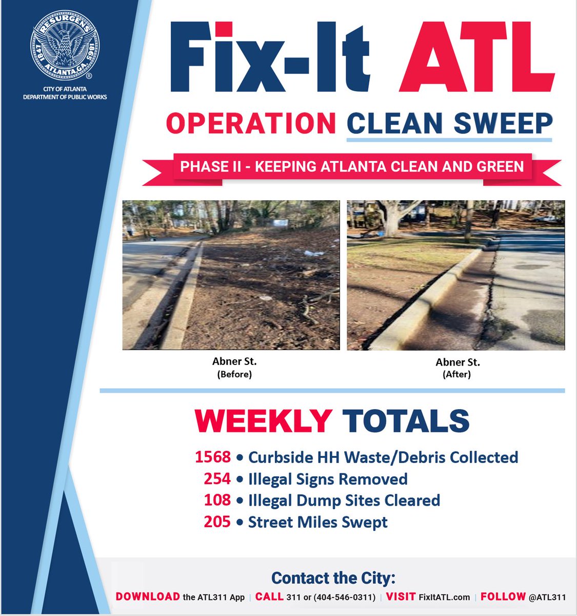 CityofAtlanta's tweet photo. Transformation Tuesday: Thank you to our #ATLCleanSweep team for helping #KeepATLBeautiful! Check out this week’s progress. #TransformationTuesday https://t.co/j7RPYe7jY2