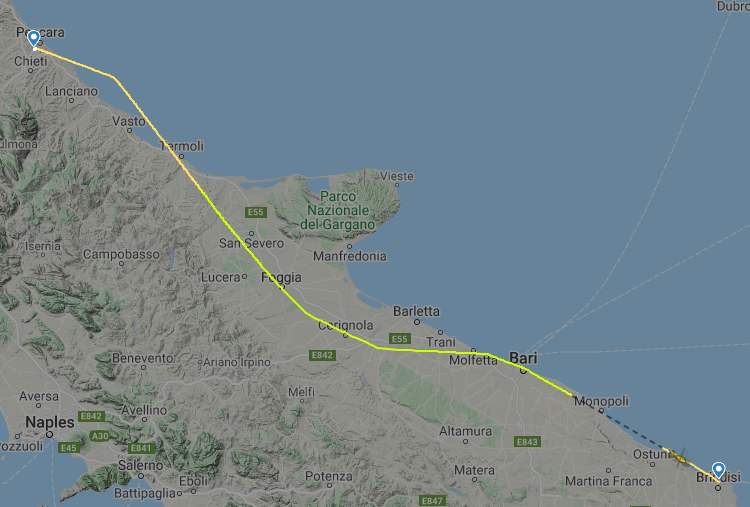 landingsgr's tweet photo. Departed #Pescara #LIPR 14:58 for the 3rd and final leg for today landing at #Brindisi #LIBR 16:34 for an overnight refuel stop. https://t.co/ovFSPXKGqX