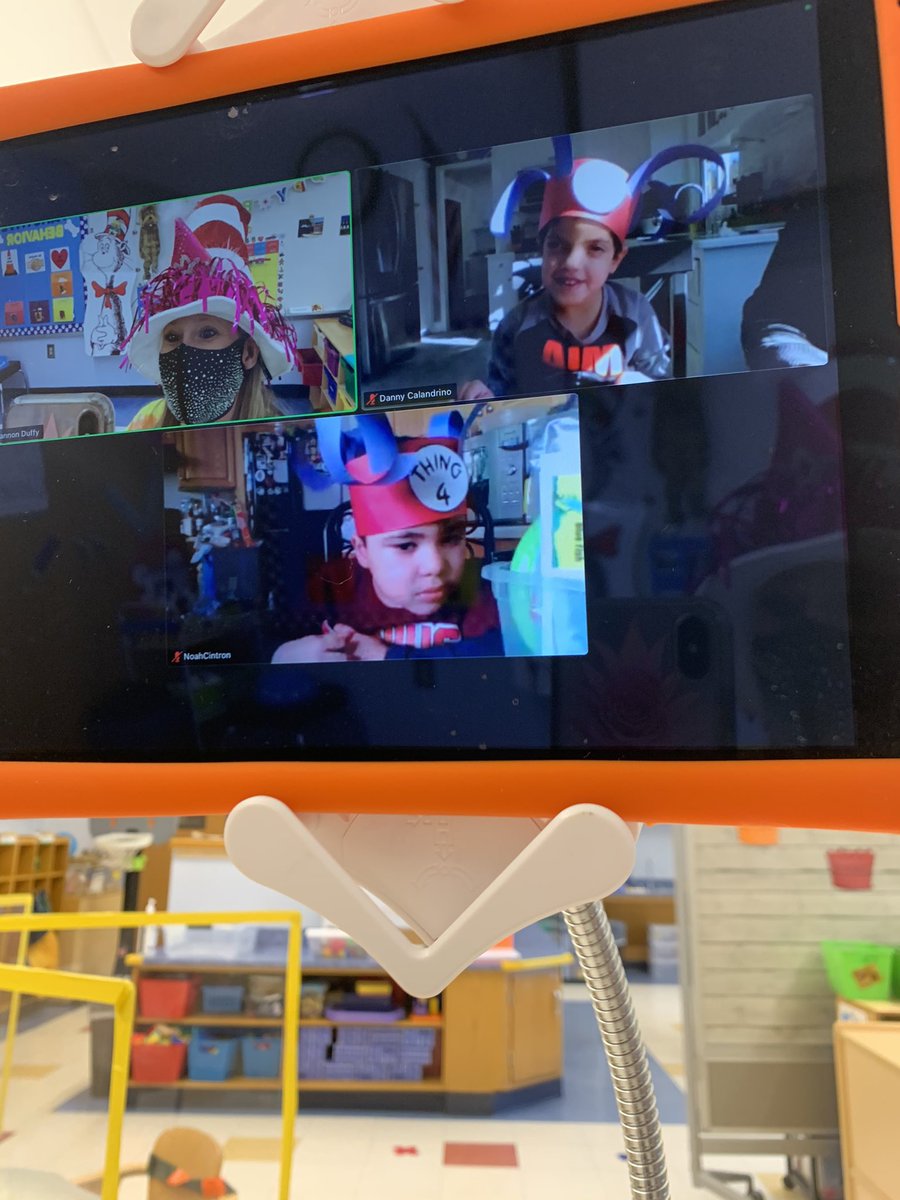 0xgifford's tweet photo. Happy birthday Dr. Seuss!!! Thing 3 and Thing 4 may not be near thank goodness for zoom it makes them feel here!!!! #syncronouslearning #DrSeussDay @FTSECLC https://t.co/bTQDDB3oCN