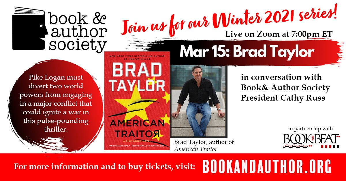 bookandauthors's tweet photo. While some might tell you to "beware the Ides of March," we're pretty excited to welcome @BradTaylorBooks on Mar. 15 to talk about the 15th title in his Pike Logan Series. Will you join us? Tickets and info at our #BookAndAuthor website: https://t.co/gjecLFzWrh https://t.co/EExruYbtIU