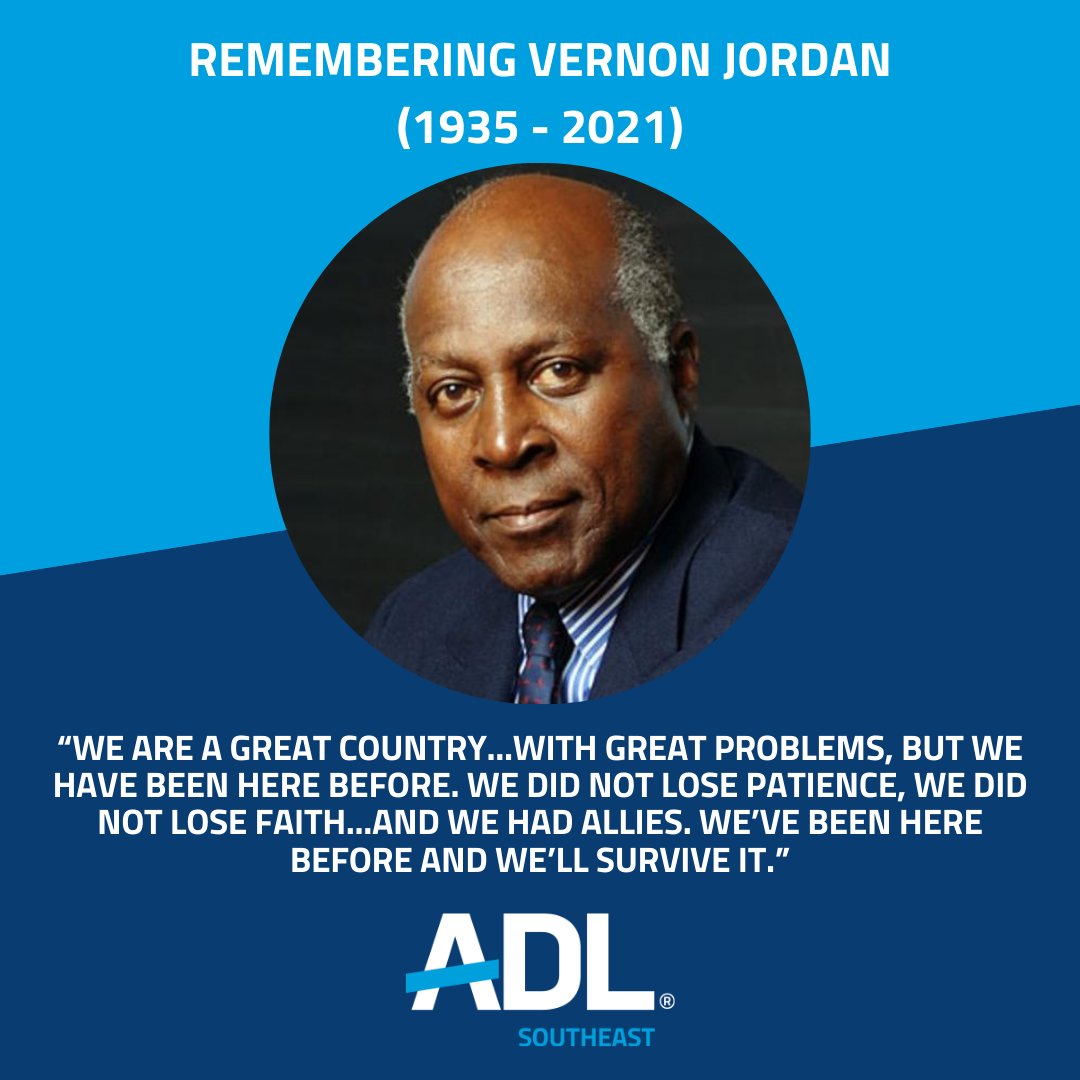 ADLSoutheast's tweet photo. We mourn the loss and celebrate the life of civil rights leader and activist Vernon Jordan. It was our honor to present him with a Lifetime Achievement Award at our 2018 Jurisprudence Luncheon for spending his life fighting the good fight. https://t.co/1ptgCYzPOW
