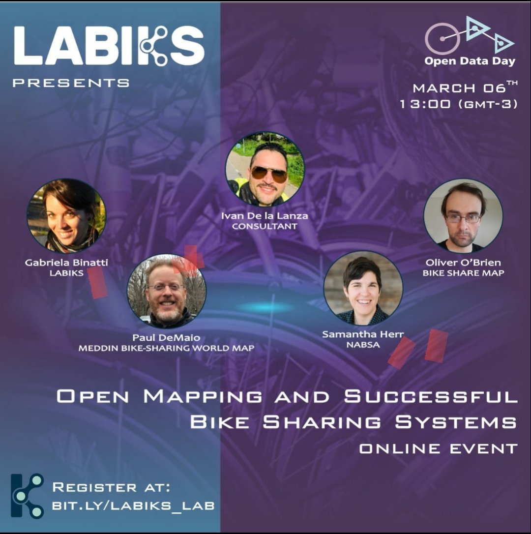 El 6 de marzo, el #OpenDataDay, estaremos promoviendo el intercambio de #DatosAbiertos sobre #bikesharing y debatiendo sobre la importancia y relevancia de los mapas que detallan información sobre estos sistemas.bit.ly/labiks_lab  #LatinAmerica #OpenKnowledge #ObservaBici