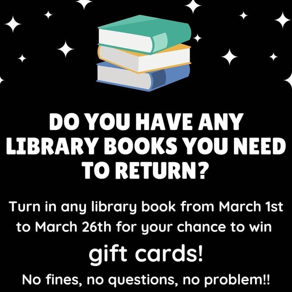 DgnLib's tweet photo. Turn in your library books for a chance to win a gift card!
#99learns 
#WeAreDGN https://t.co/9mYIx3mIwk https://t.co/kTWtCsP1dG