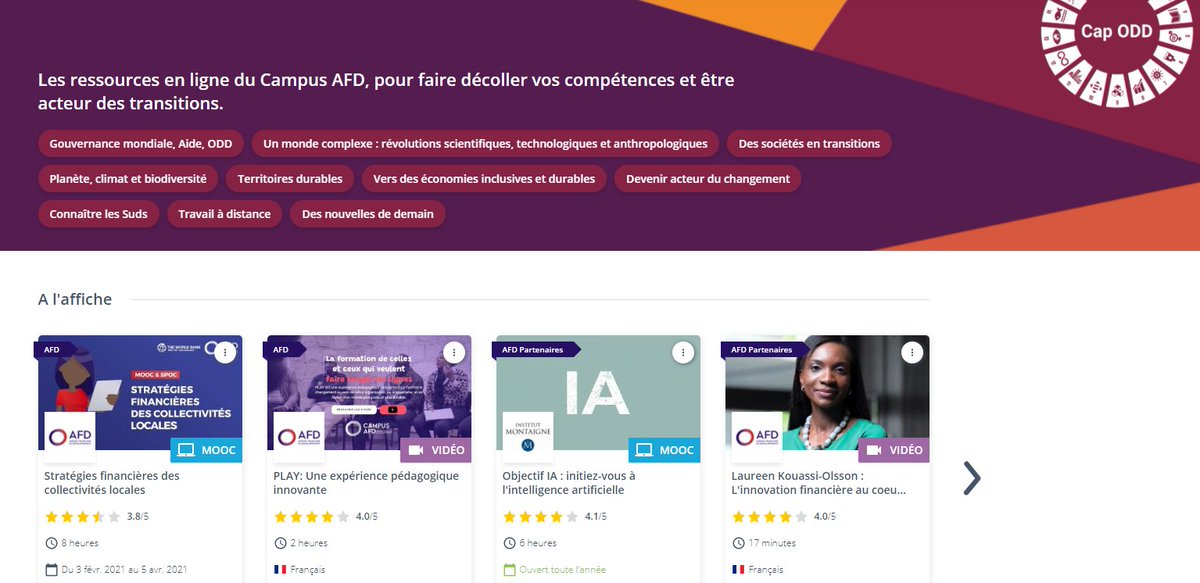 Découvrez la nouvelle sélection du #eCampusAFD ! 
🖥️ #MOOC : stratégies financières des collectivités
📽️L'expérience pédagogique #Play
🖥️ #MOOC sur l'#IA
📹#DesNouvellesDeDemain avec <a href="/Laureenolsson/">LaureenKouassiOlsson</a>

➡️afd.edflex.com/fr/
Inscrivez-vous à la #newsletter pour ne rien manquer !