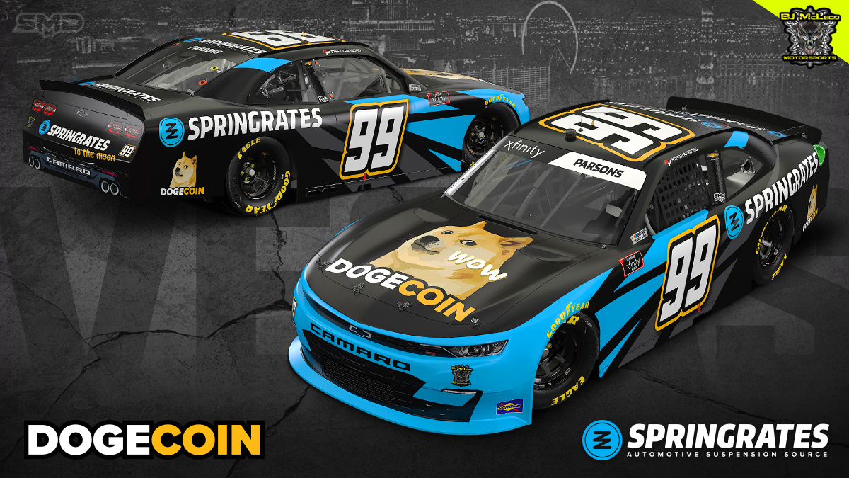 springrates's tweet image. TO THE MOON! 🐕+🚀=🌔🏁

We're bringing @dogecoin along for the ride this weekend in Las Vegas for the NASCAR Xfinity Series race!

Watch Saturday, March 6 at 4:30 PM ET on FS1.
#dogecoin #nascar #xfinityseries #tothemoon