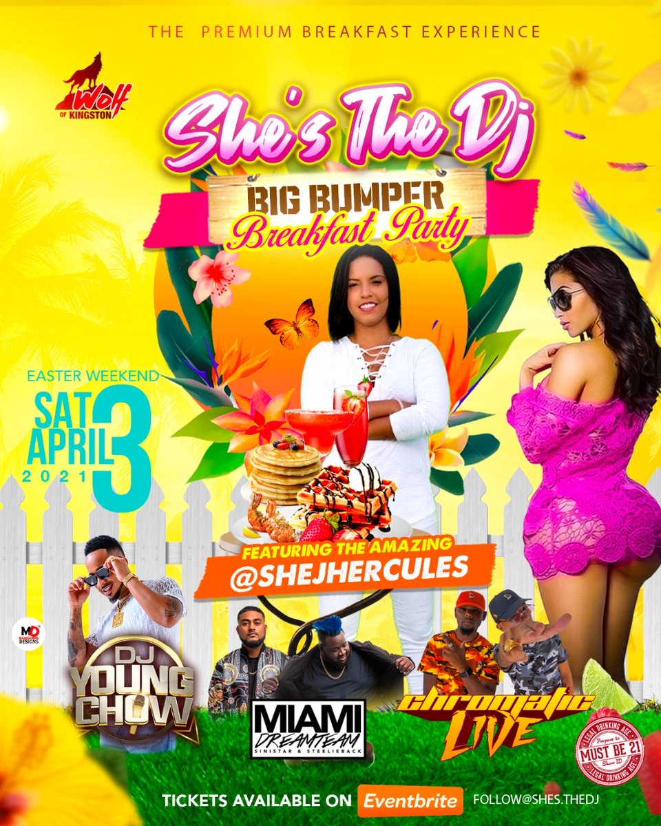 #ShesTheDjFL 💃🎧🎵🔥
South Florida get ready!!
Premium Breakfast Inclusive Experience.

Featuring only the best in music by <a href="/shejhercules/">SHE-J HERCULES 💪🏽</a> 🇬🇾🇱🇨
<a href="/DJYOUNGCHOW/">DJYOUNGCHOW.COM</a> 🇺🇲
#MiamiDreamTeam01 <a href="/dj_Sinistar/">DJ SINISTAR 🇹🇹</a> <a href="/djsteelieback/">DjSteelieBack</a> 🇹🇹
#ChromaticLive 🇯🇲

Click this link for tix:
…igbumperbreakfastparty.eventbrite.com