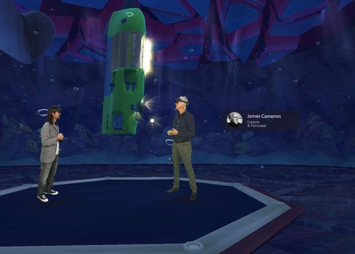 barelytired's tweet photo. James Cameron, Pokémon, a Giant Squid, and the launch of Microsoft Mesh in VR. A fun day in @AltspaceVR with @akipman at Ignite 2021! https://t.co/VfcNBZLDwm