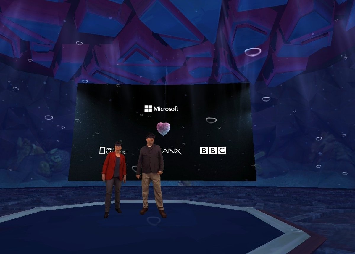 barelytired's tweet photo. James Cameron, Pokémon, a Giant Squid, and the launch of Microsoft Mesh in VR. A fun day in @AltspaceVR with @akipman at Ignite 2021! https://t.co/VfcNBZLDwm