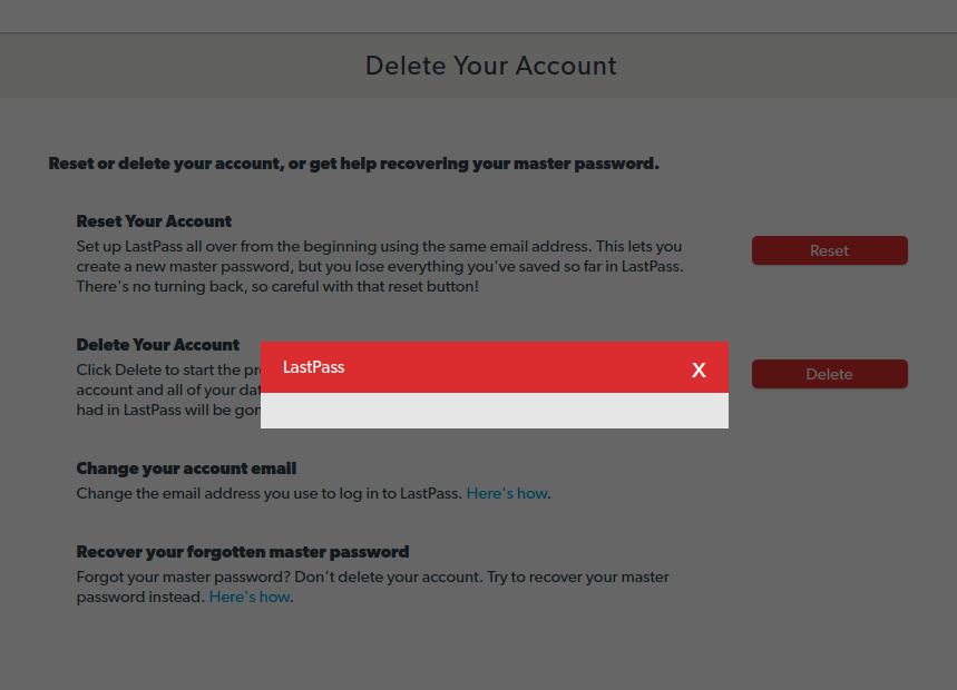 joaovitor's tweet photo. @LastPass @LastPassHelp  I'm trying to delete my account but the second screen is not showing up.

I even enabled pop out for your domain.
Can you please help me with that? https://t.co/MJxu11J6kB