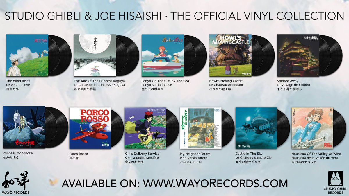 The official #Vinyl collection from #StudioGhibli and the composer #JoeHisaishi is now available on our online shop, directly imported from Japan!

➡️ bit.ly/GhibliVinyl

#Ghibli #HayaoMiyazaki #IsaoTakahata #OST #Mononoke #Totoro #Kiki #Ponyo #Nausicaa #Chihiro #Kaguya
