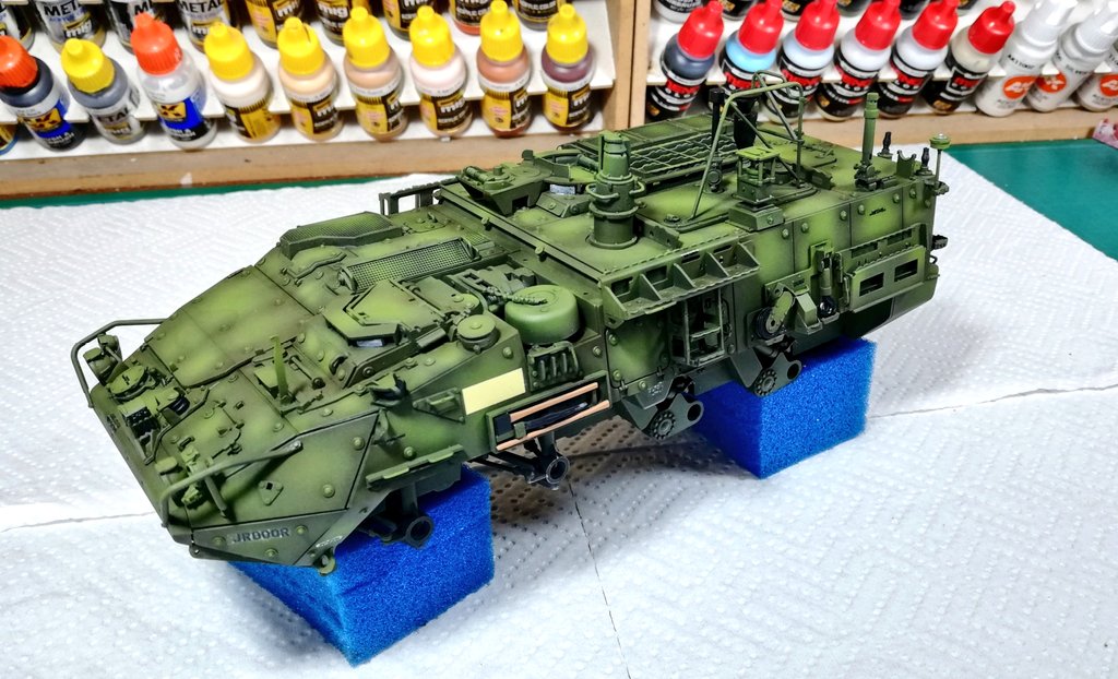 13lobonegro's tweet photo. M1135 Stryker NBC RV progress. Base color finished. From here, many ways to go! 🏞️
#plamo #scalemates https://t.co/GpdcfTcS95