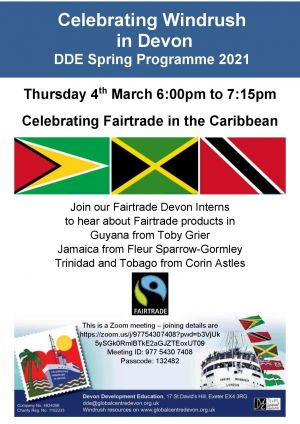 FairtradeDevon's tweet photo. On Thurs at 6, three @FAIRTRADE interns from @GlblCntrDvn will be talking about Fairtrade in the Caribbean. Join in to find out about life in the Caribbean, and the impact Fairtrade has.
https://t.co/8FzGFnm5wQ
#FTDevon #ChooseTheWorldYouWant
@FairtradeUK
@ExeterCouncil https://t.co/nwdYjW6KCS