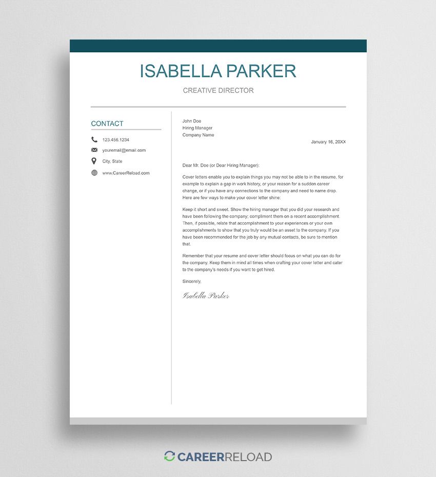 CareerReload on Twitter: "Free Google Docs cover letter template Intended For Google Cover Letter Template