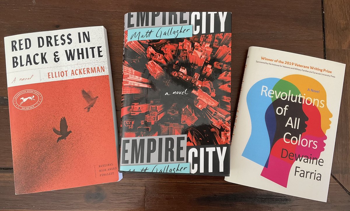 PhilKlay's tweet photo. Very excited to discuss these three superb novels with their authors tonight!

@elliotackerman @MattGallagher0 @dewaine_farria 

https://t.co/1Ny0cBjYKD https://t.co/EuQ12GEuOo