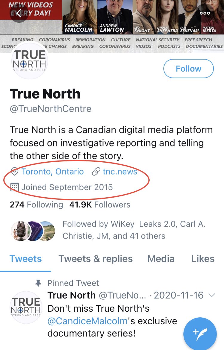  #TrueNorthCentre has a Twitter account since 2015. This organization then acquired a small obscure BC-based charity with low revenues by 2018. By 2019 they had nearly $1M in revenues & moved the address to Calgary (yet says on their Twitter they’re based in Toronto?) .  #cdnpoli