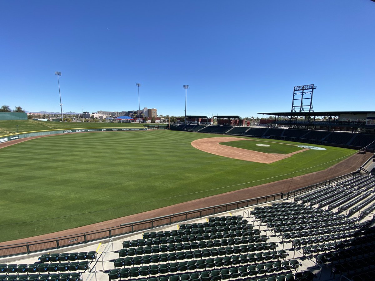 SloanParkMesa's tweet photo. We're excited for today's #SpringTraining home opener!  For fans attending any of our home games this spring, gates open 90 minutes before first pitch and please review our COVID-19 guidelines: https://t.co/oE3gP18LLB https://t.co/Q5PgbOCDtB