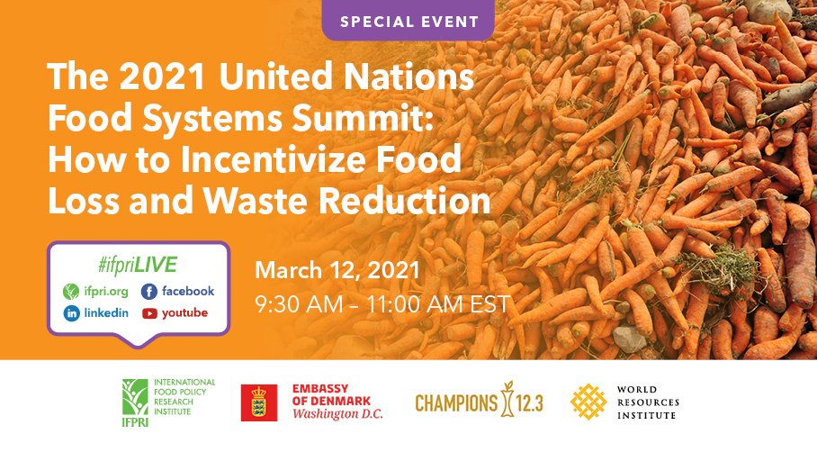 #Foodloss & #foodwaste reduction will be an essential part of the #UNFSS agenda. Join @IFPRI @DenmarkinUSA @WRIFood & #Champions123 for a discussion of global #FLW solutions. 🗑️ 🍽️

👉bit.ly/UNFSSreducefoo…

@Agnes_Kalibata @RasmusPrehn @R_Swannell @MaximoTorero @AndrewSteerWRI