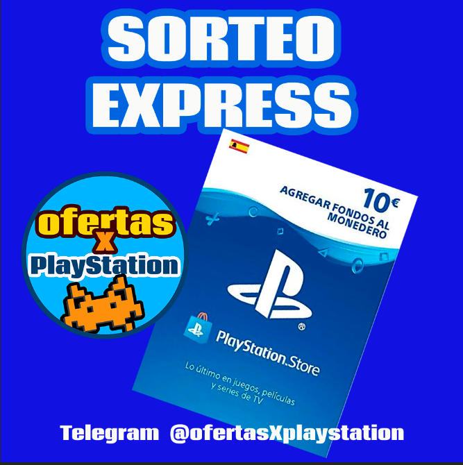 NUEVO SORTEO EXPRESS
🎁Tarjeta 10€ para la PS Store🎁 

Para participar:

1⃣ RT 
2⃣ Menciona a un amigo que busque su PS5 usando #ConsiguetuPS5
3⃣ Sigue nuestro Canal de ofertas para PlayStation y avisos de stock de PS5 en Tiempo Real:

 👉t.me/ofertasXplayst…
