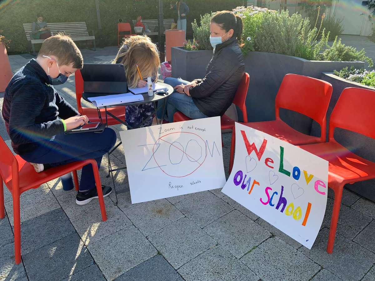 SFParents's tweet photo. Day 9 (??) of #ZoomInSF!! Thanks to parent @coopermarcus for making it happen with the kids from Alvarado Elementary at Noe Valley Town Square. Go Cougars. https://t.co/0Kp0b3hpG5