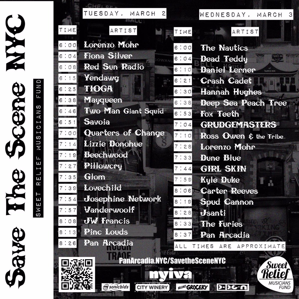 Save The Scene NYC is kicking off their 2-day livestream benefit concert with Sweet Relief tonight! First set starts at 6pm, don't miss it!