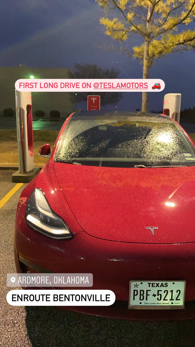 Parikshith_PJ's tweet photo. First long drive on my @Tesla over country side!!! 850 miles 
Dallas to Bentonville 🚗
Great experience, Little anxiety but no issues, I would prefer chill mode on long drives from now on 
One way ~ Standard mode EPA 306wh/mile, Chill mode EPA 266wh/mile (Insane 🔥) @elonmusk ✅ https://t.co/6wq7039R0o