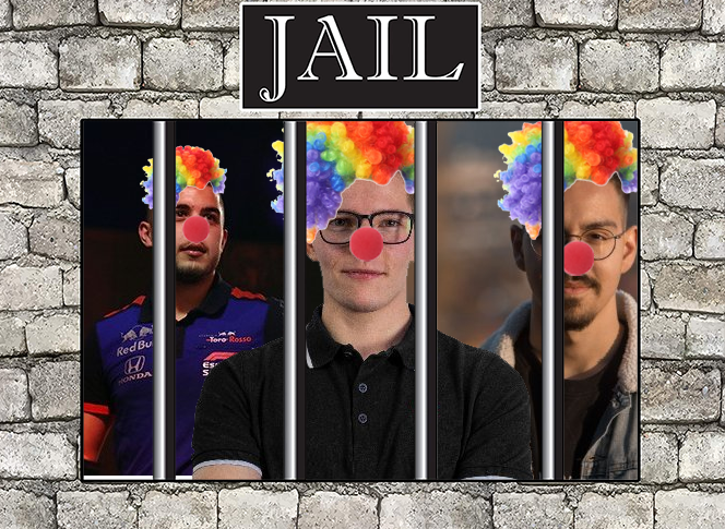 SimracingPolice's tweet photo. After a thorough investigation by our best detectives, @AlexThiebe, @CDambietz &amp; @PatrikHolzmann from @TeamRedlineSim have been put in JAIL for violating the @iRacing conduct. We will issue no further statement on the matter. We suggest following @DramaSim for further updates. https://t.co/AjPkpnCojy