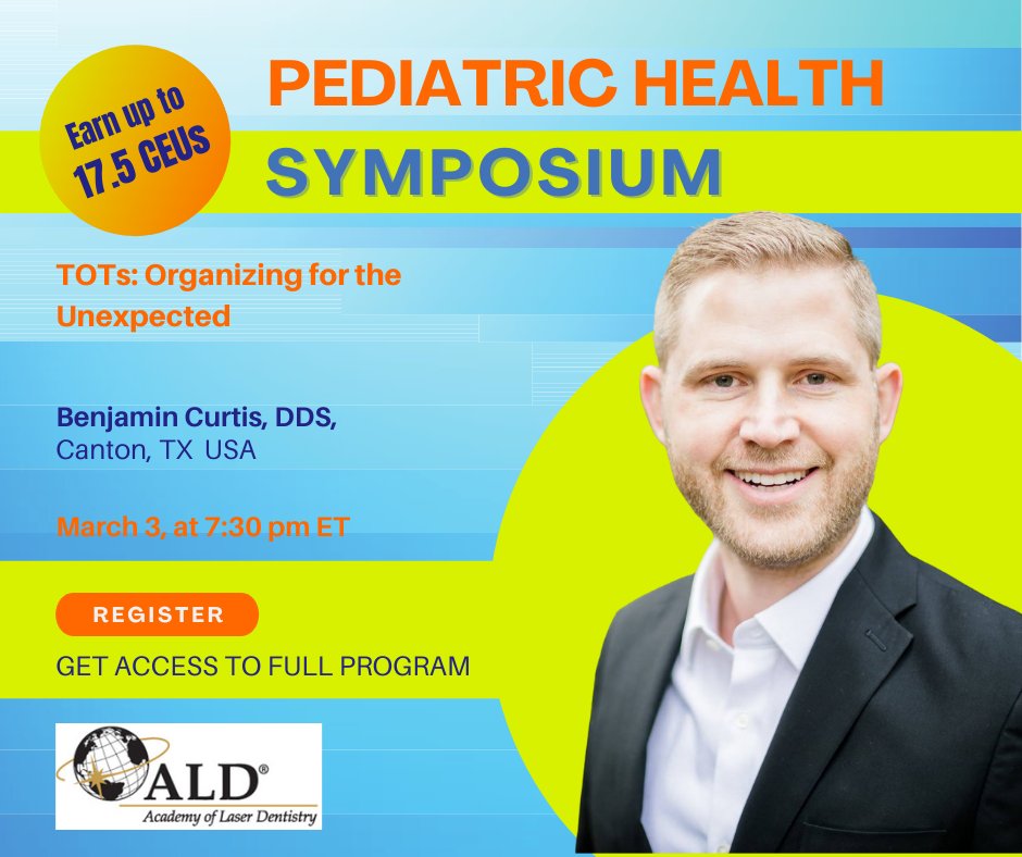 ALDTeam's tweet photo. Dr. Ben Curtis examines issues that can arise in TOTs care and focuses on helping to organize for these unexpected events. He'll guide you to think outside the box for low SES patients and keep an adaptive team approach to TOTs care.
Register https://t.co/iab6BvgjSP
@biolaseinc https://t.co/VIikBkUnW3
