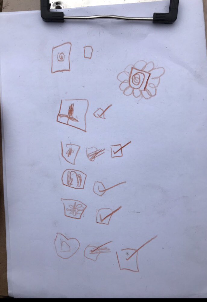 JoFreeRangePlay's tweet photo. At Forest school some children took the ID sheets to see if they could ID things they saw. Then they made check lists of things to look for ans ticket them off when they saw them #ChildLedLearnjng #forestschool #Writing4aPurpose #SelfDirectedPlay #HomeSchool https://t.co/lRO2SKckqW