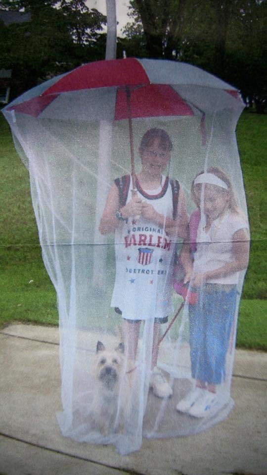 Wh1pper's tweet photo. @capitalweather I made this in 2004 to keep the cicadas off the kids as they waited for the school bus. #cicadainvasion2021 https://t.co/za7LqInxpw