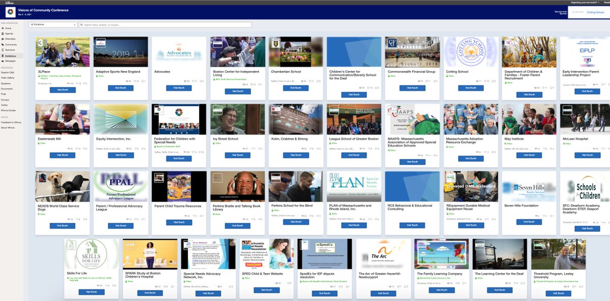 MAFamEngage's tweet photo. Check out the Visions of Community Virtual Exhibit Hall! Resources for children w/ special needs and families. With one click, view info and chat with program reps - the conference app is amazing! There's still time to sign up @ https://t.co/zdeq5MJFUW #FCSNMA #VOC21 #VOC21Youth https://t.co/6XaGVKa654