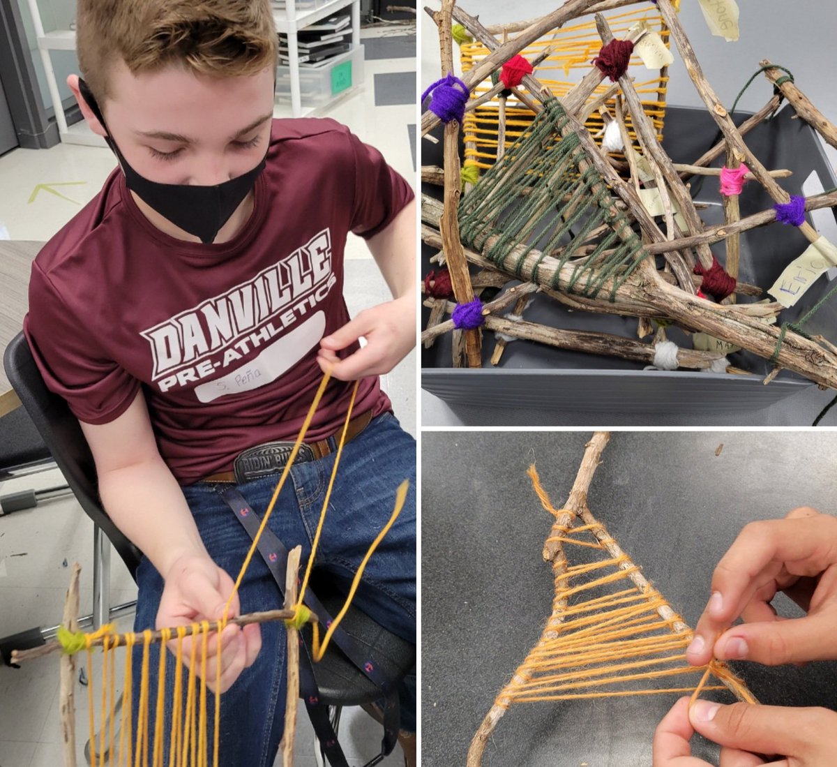 DMSArtMrs_Craig's tweet photo. Getting into the Spring of things with nature art! Branch weaving is underway at DMS for Big Art Day 🙌 Students went out on a limb and constructed their own looms from natural (free!😁) resources #winwin Tomorrow....WE WEAVE!! ♻️🌈✌🎨 #bigartday21 #ComalFineArts #DMSArt https://t.co/FagidwmyVo