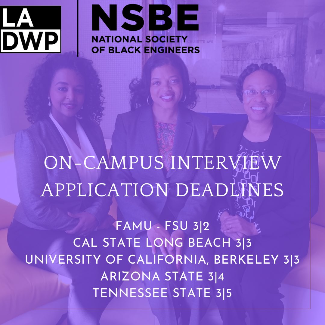 📣📣Attention all civil, electrical &amp; mechanical engineering seniors and recent graduates at the below schools. Don’t forget to apply for an on campus interview. Deadlines are this week! <a href="/TSU_goNSBE/">NSBETSU</a> <a href="/Arizona_NSBE/">Arizona NSBE</a> <a href="/FAMUFSUNSBE/">FAMUFSUNSBE</a>  <a href="/CSULBNSBE/">CSULBNSBE</a>