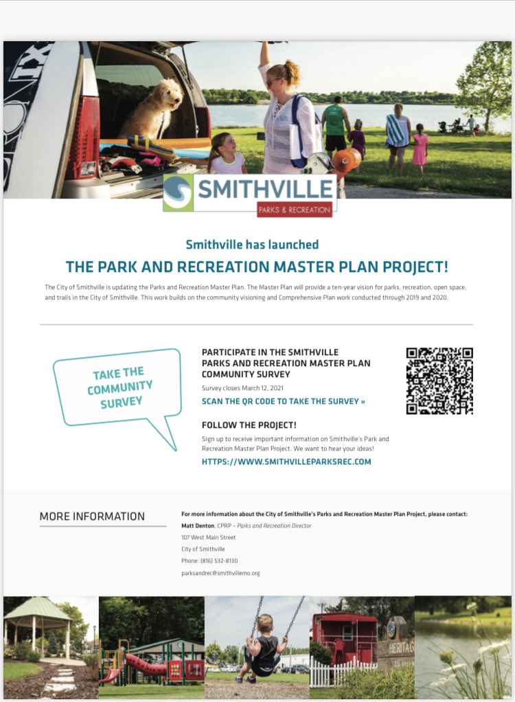 SmithvilleParks's tweet photo. The Master Plan will provide a ten-year vision for parks, recreation, open space, and trails in the City of Smithville. This work builds on the community visioning and Comprehensive Plan work conducted through 2019 and 2020.

We want to hear your ideas! https://t.co/3gS6ahDVii
