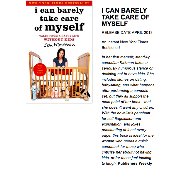 5A/ My book "I Can Barely Take Care of Myself" a funny memoir of not wanting kids is available in paperback or e-book. FOR WAYS TO BUY GO HERE:  https://tinyurl.com/3zcsemk3  (See next tweet for the how the sales work caveat)....