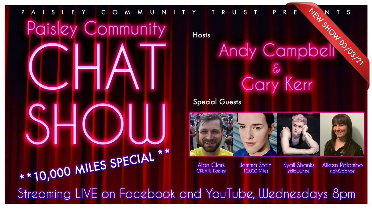 Wed 03/03 8pm Andy &amp; Gary joined by Aileen Palombo of <a href="/right2dance2020/">right2dance</a> Kyall Shanks yellowwheel Alan Clark <a href="/createpaisley/">CREATE Paisley</a> &amp; Jemma Stein of 10000 Miles
&amp; QUESTION OF THE WEEK
Live on FB &amp; YT
#paisley​​​​​ ​​​​​​​​​#community​​​​​ #cinema​​​​​​​​​​ #regeneration​​​​​ #dontbeachoob