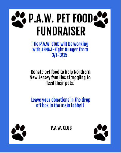 pvhsPAW's tweet photo. PAW is collecting PET FOOD donations from now until March 15th!! Any type!!! Please leave all donations in the drop-box in the main lobby. Thank you!  🐶 https://t.co/HdLVyfaOoh