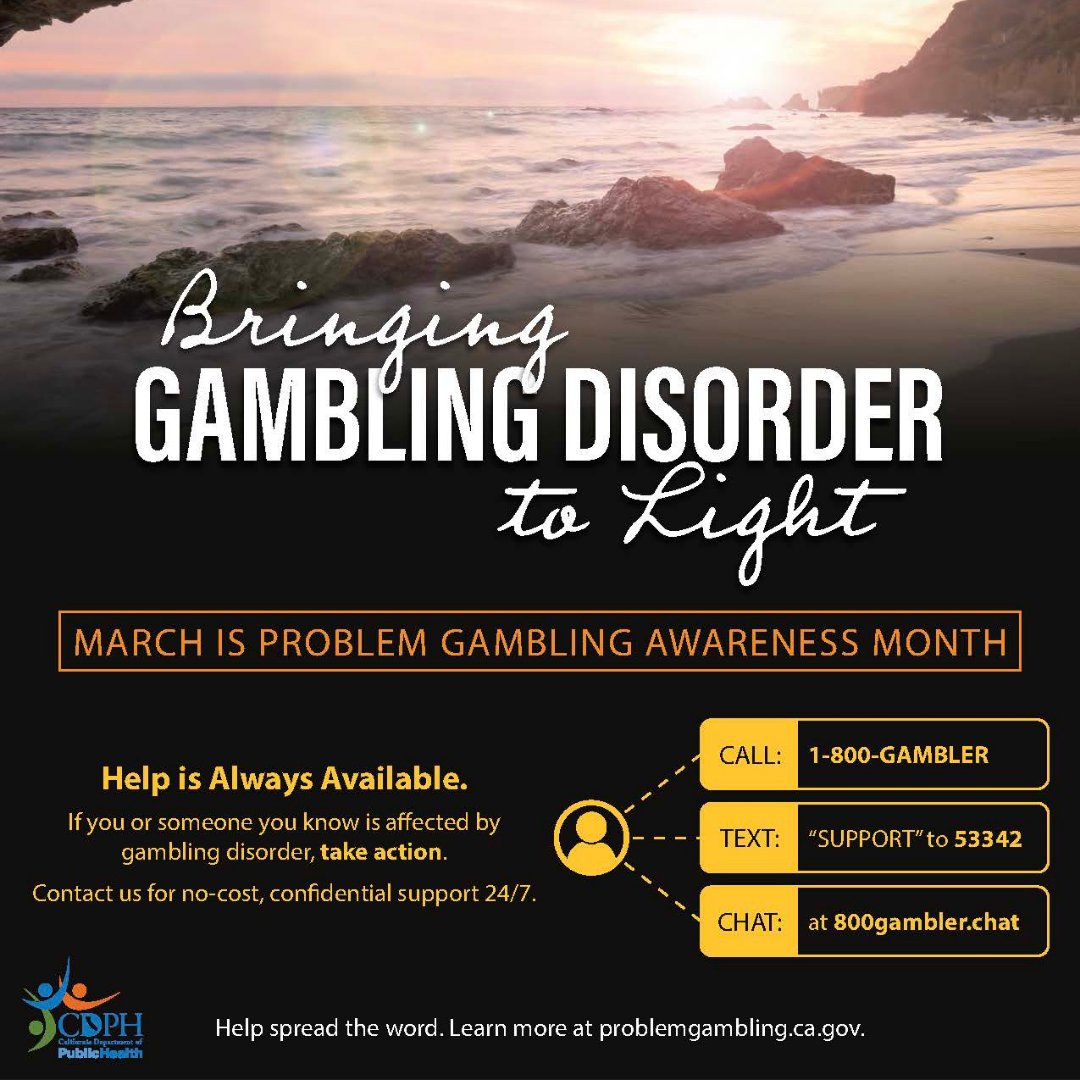 CFNLP's tweet photo. It’s March...which means that Problem Gambling Awareness Month is here. Our #FridayNightLive and #BettingOnOurFuture chapters across California work hard to increase public awareness of problem gambling and the availability of prevention, treatment, and recovery services. https://t.co/OXtlHsaTS0