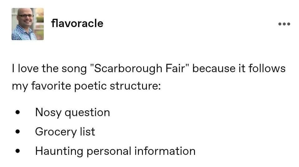 Euny Hong I Think I Want To Change The Lyrics Of Scarborough Fair To Just Buy Herbes De Provence It Will Save You A Lot Of Time And Money T Co Rmvhuw2eod Euny Hong I Think I Want To Change The Lyrics Of Scarborough Fair To Just Buy Herbes De Provence It Will Save You A Lot Of Time And Money T Co Rmvhuw2eod