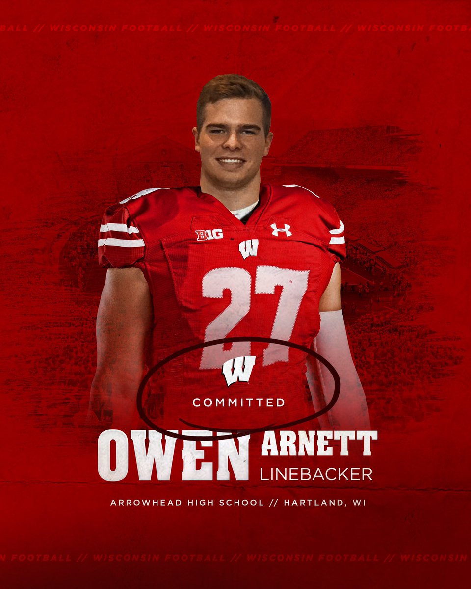 Owenarnett27's tweet photo. After talking with my family, I’ve had a slight change of plans and I have decided to stay home and take a PWO to Wisconsin! Thank you to all the coaches throughout the recruiting process. #OnWisconsin https://t.co/EhSKFeaSU1