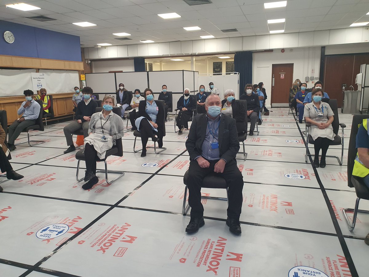 Day 1 at Bromley COVID-19 Vaccination Centre <a href="/KingsCollegeNHS/">King's College NHS</a> . Visit from the Mayor of Bromley <a href="/MayorofBromley0/">Mayor of Bromley</a> in the morning, full day vaccinating and our fantastic team at the end of the day. #teamwork #positivity #proud. Huge thanks  to all our <a href="/LBofBromley/">Bromley Council</a> colleagues too 👍