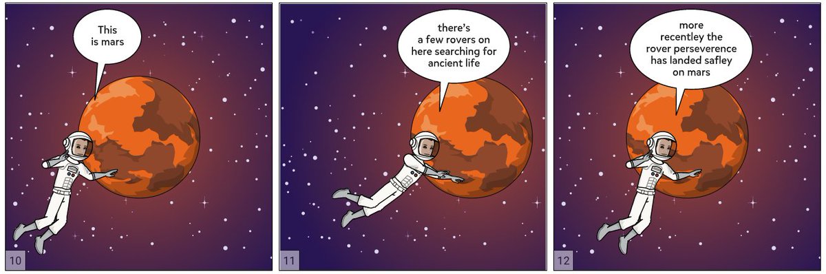 MsColbourne's tweet photo. Some of the great @Pixton comics Grade 6's made to share fun facts about the solar system! @DDSBatHome5to6 #Space #Grade6Science https://t.co/PiH0H2m6fe