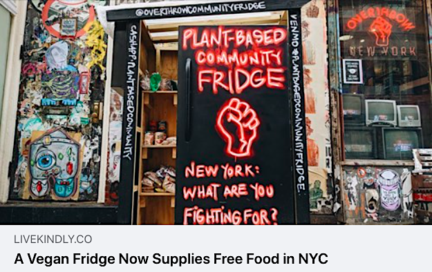 The #plantbased fridge &amp; pantry provide free produce, canned goods, and items like legumes, rice, &amp; beans. The pantry also supplies #vegan clothing &amp; toiletries. Items are available 24 hours a day and are free to anyone in need:   livekindly.co/community-vega…