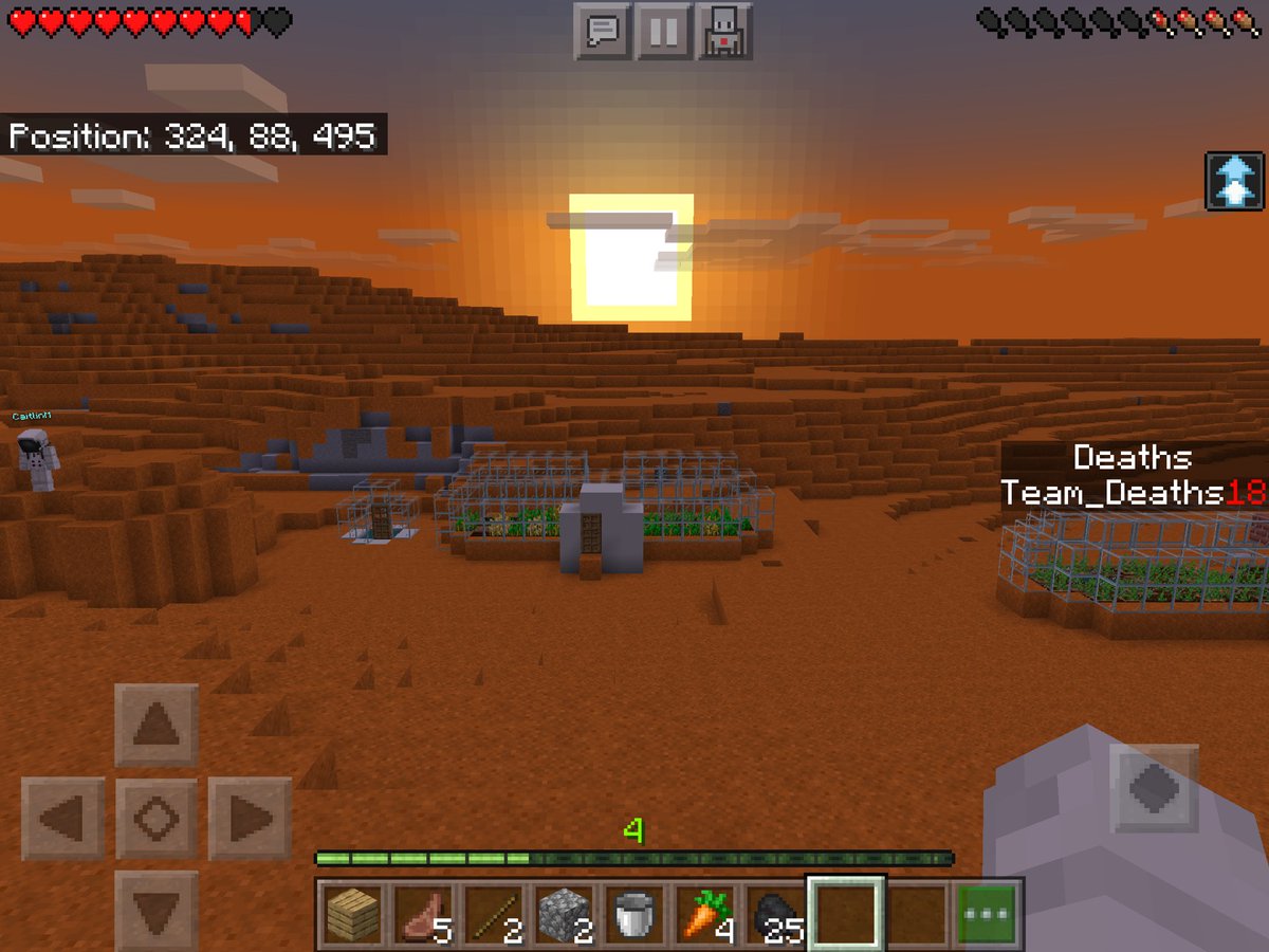 Day 3 of our Mars colony, look at that sunset! We have grown and harvested our first carrots and wheat! Good thing too because we were running out of the food we brought with us! <a href="/Benton_STEM/">Benton Elementary</a> #STEM #MarsColony #Success #CPSBest