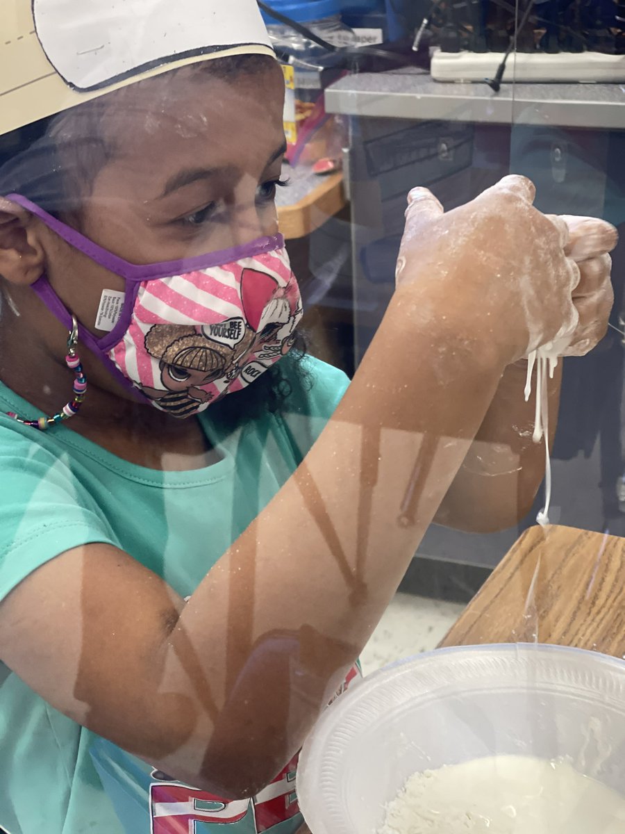 Parkerva1's tweet photo. As we celebrated Dr. Seuss’ story Bartolommew and the oobleck, students in class and virtually got to try out the recipe from King Derwin’s magicians. Would you want that to fall from the sky?@SwansCreekES #havingfunatschool https://t.co/5LyArjdslw