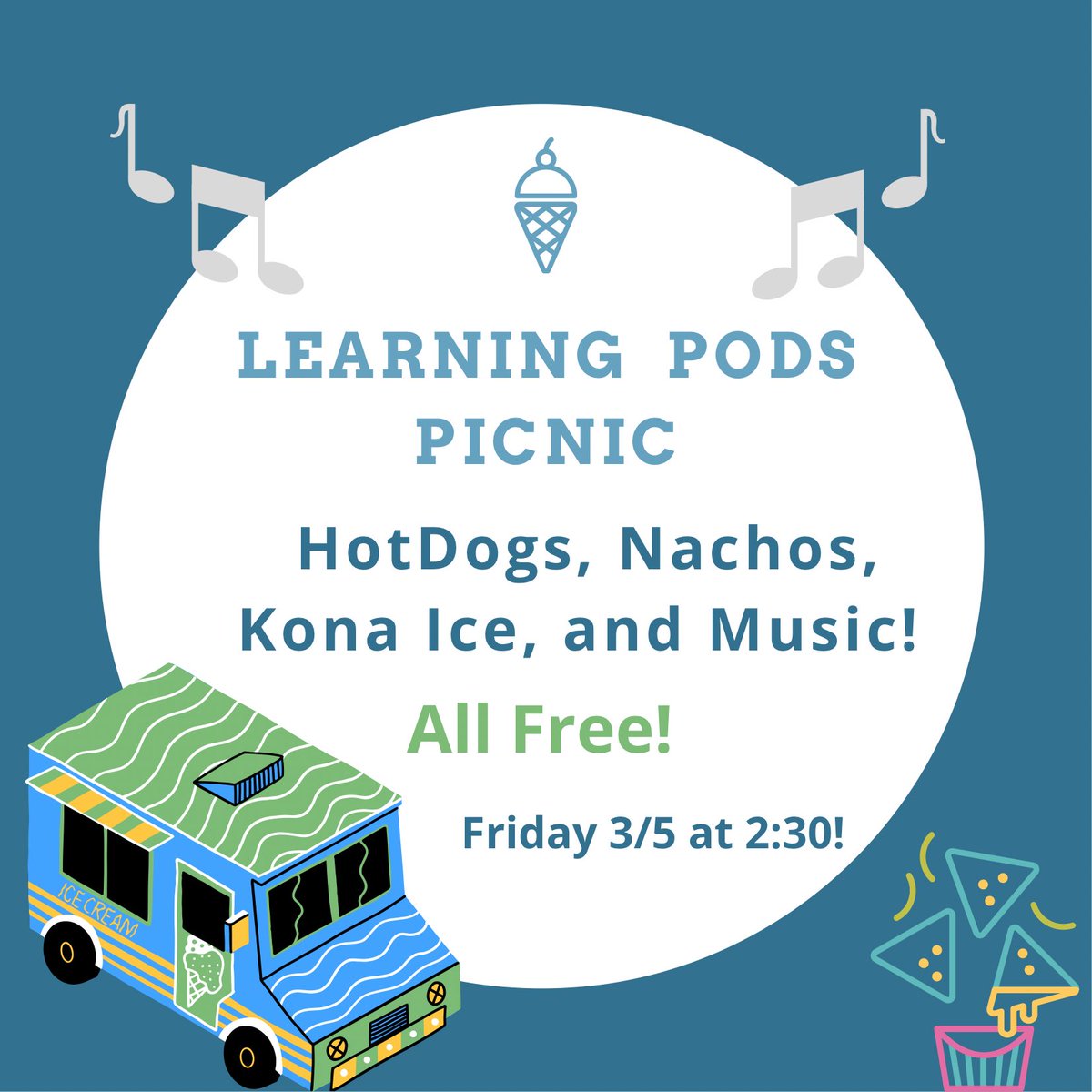 Learning pod students there will be a picnic on Friday 3/5! On campus enjoy some free food and music 🎶! #patriots🤍❤️💙 https://t.co/XTOKbMwOBJ