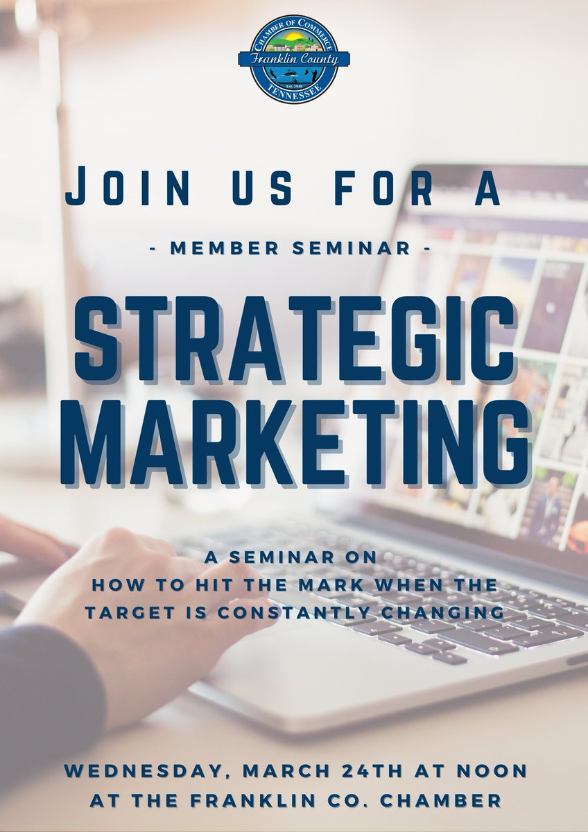 FCTNChamber's tweet photo. Join us for a FREE member seminar on 'Strategic Marketing: How to Hit the Mark When the Target is Constantly Changing' on March 24th at noon. 🎯
https://t.co/KVKFUCATPg https://t.co/SIEWlcdjjt