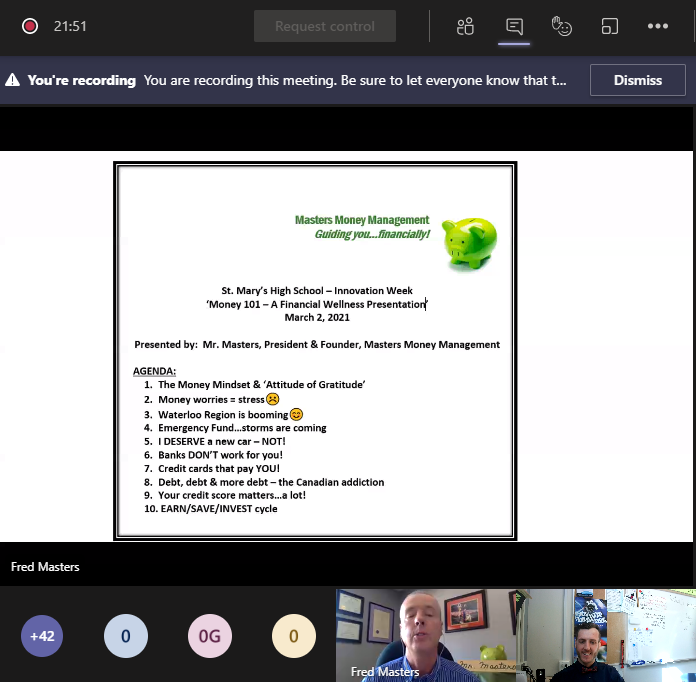 DanScholtzWCDSB's tweet photo. HUGE thanks to @MastersMoney101 for starting off #SMHInnovationWeek with a FANTASTIC virtual seminar on helping our students become financially responsible. Money is a daunting adventure and our Students are grateful that you shared your expertise with us! #LearningFromTheMasters https://t.co/3ZwZzQiQHd