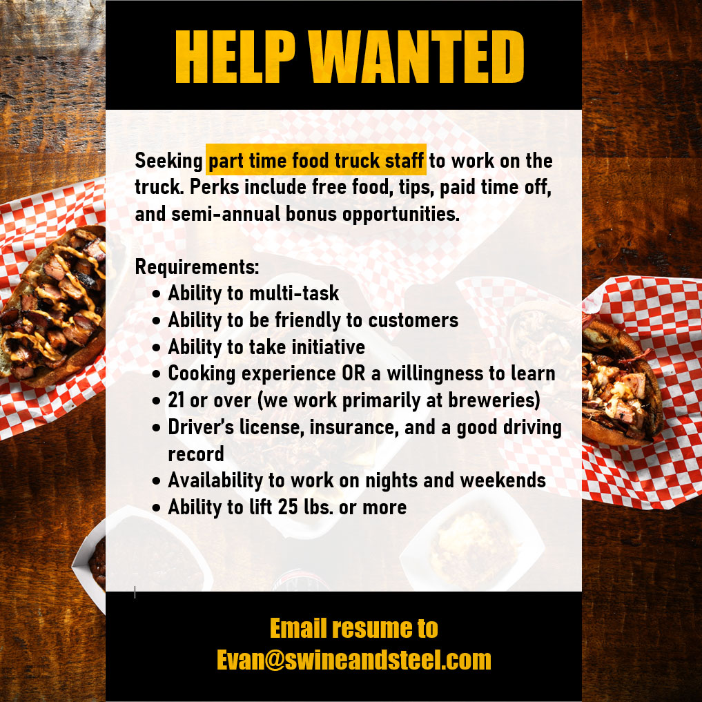 Like Swine & Steel? Want to eat it for free and get to work at cool places? Send us an e-mail, no experience necessary. #SeattleJobs