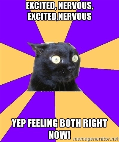 Lindsay_A_Fox's tweet photo. Having all the feelings just now. This month is a very exciting month for me. But the little nervous butterflies are there. Genuinely think I look exactly like this cat most days!
#excited #nervous #bigmonth #lotsofplans #allthefeelings https://t.co/RB2qZTqiBU