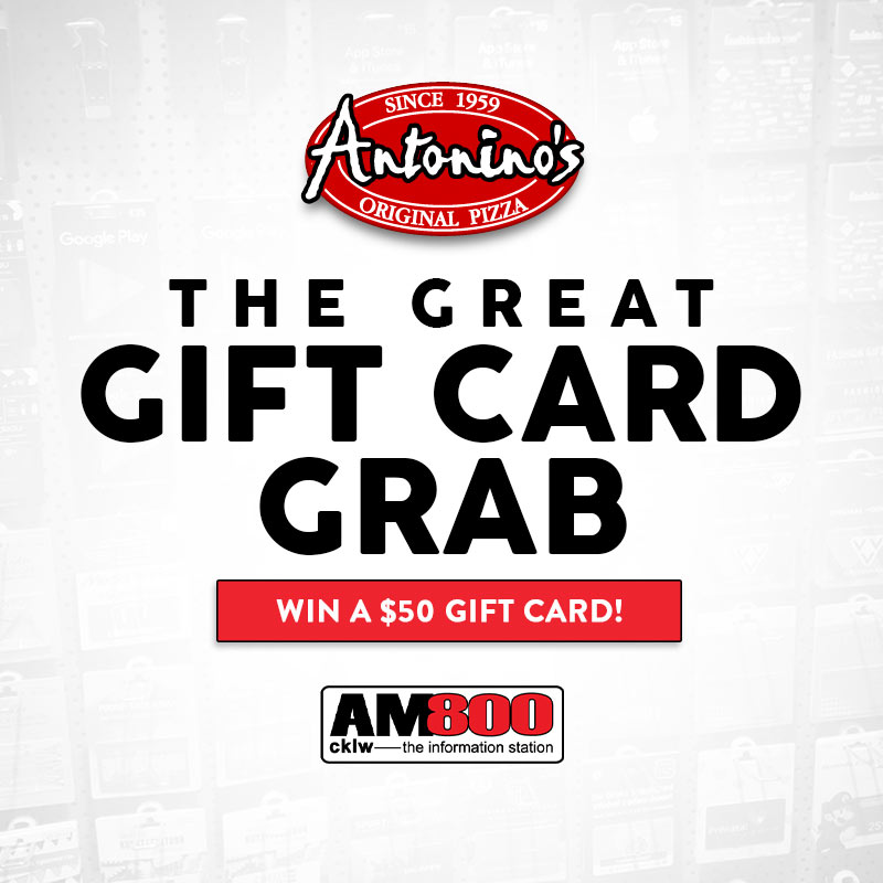 AM800 (@am800_cklw_) on Twitter photo Your next chance at a $50 Gift Card from <a href="/antoninospizza_/">Antonino's Original Pizza</a> is coming up just after 1pm on the Evan Solomon Show!
Plus each correct entry is in the draw for the grand prize of 52 different $100 Gift Cards! Your next chance at a $50 Gift Card from <a href="/antoninospizza_/">Antonino's Original Pizza</a> is coming up just after 1pm on the Evan Solomon Show!
Plus each correct entry is in the draw for the grand prize of 52 different $100 Gift Cards!